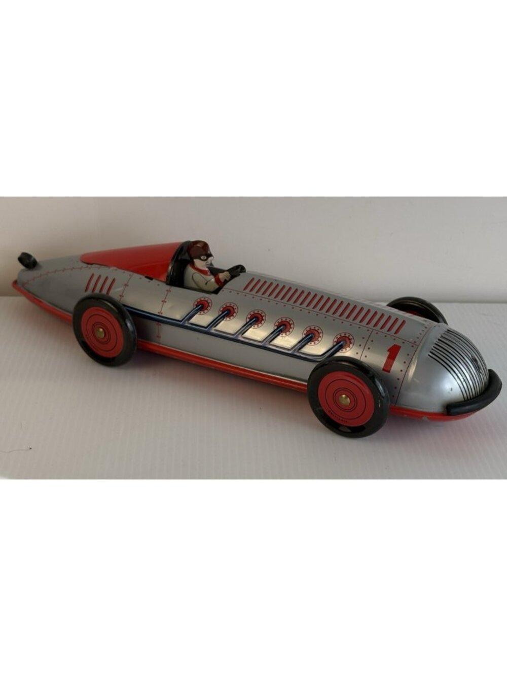 Schylling red tin wind-up spiral race car Toy 2007 Works